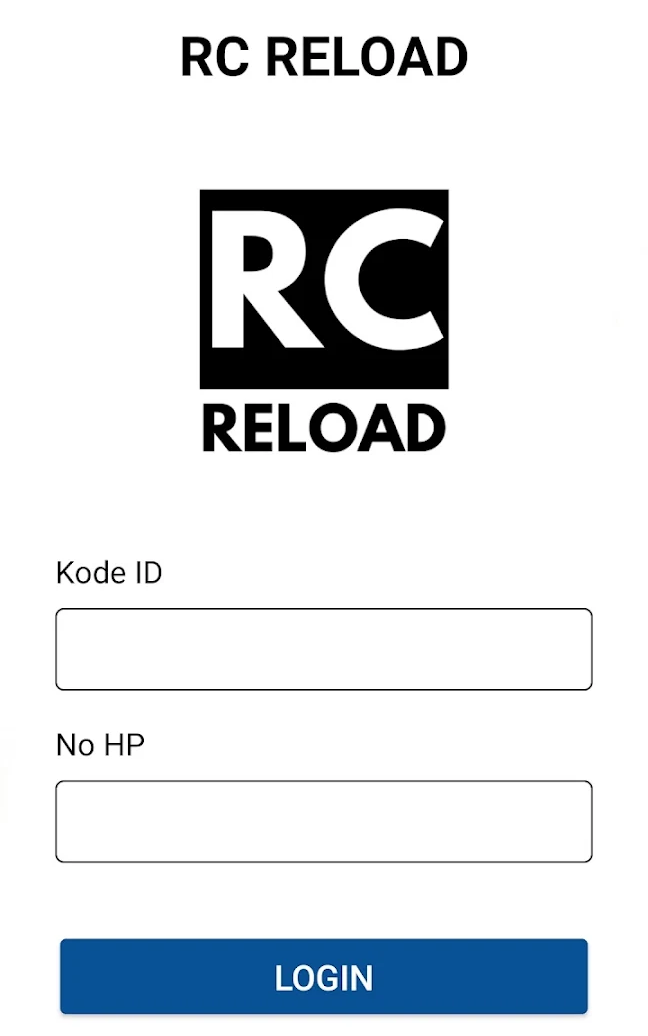 Tampilan login aplikasi RC Reload Pulsa